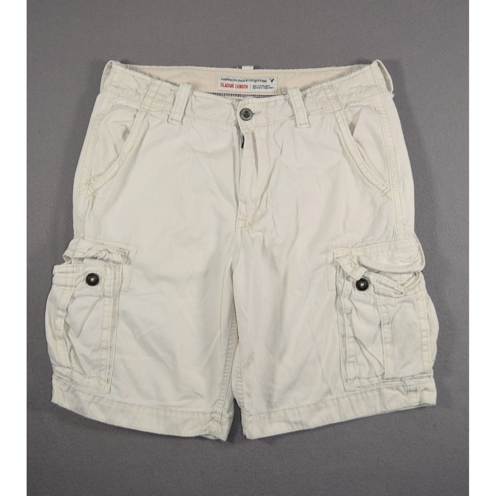 American Eagle Cargo Shorts Mens 34 Khaki Heavyweight Cotton Baggy 11" Prep
